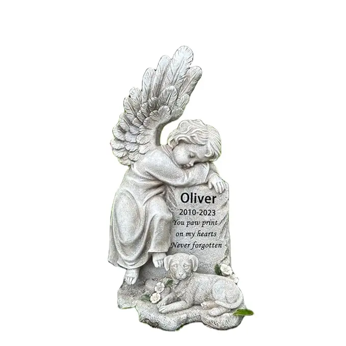 Resin Animal Sculpture Wings Angel Dog Memorial Stone