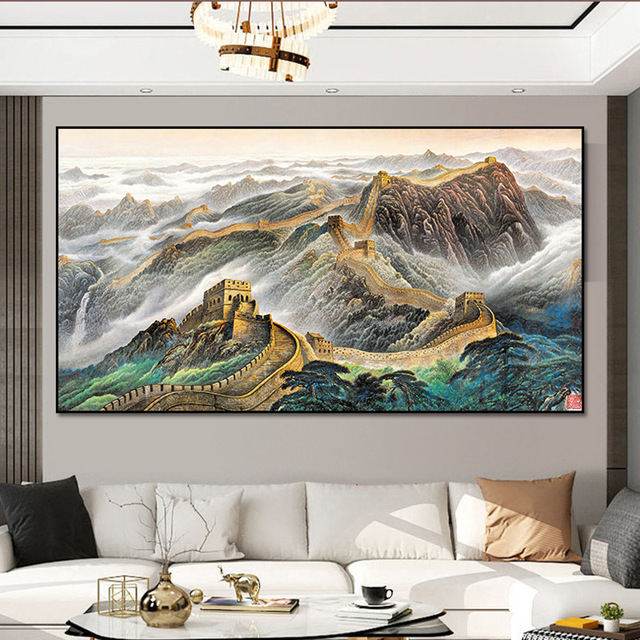 New Chinese Style Mountain Landscape Framed Decorative Painting Modern Crystal Porcelain Painting for Home Decor