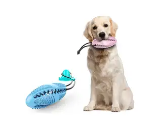 इंटरैक्टिव रबर कुत्ते दांत की सफाई चबाना खाद्य इलाज वितरण खिलौना प्रशिक्षण गेंद के लिए रस्सी के साथ छोटे और मध्यम पिल्ला