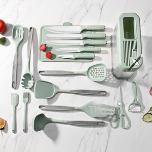 17 Pieces Kitchen Accessories Silicone Utensils Set Knife Set Cutting Board Non Stick Kitchen Cooking Utensils Set with Holder - Product Image 1
