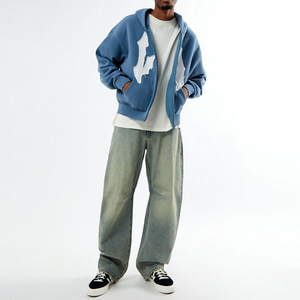 Sweat à capuche unisexe à fermeture éclair intégrale avec broderie personnalisée en bleu <span class=keywords><strong>ardoise</strong></span>, en coton mélangé respirant, streetwear, sweat à capuche Distrust pour homme - Product Image 4