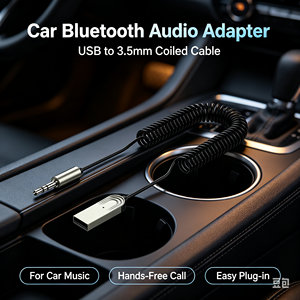 อะแดปเตอร์ไร้สายสำหรับรถยนต์แบบขายส่ง 5.3 USB เป็นแจ็ค 3.5 มม. สายสปริงสำหรับฟังเพลงแบบแฮนด์ฟรี ลำโพง - Product Image 2