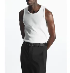 OEM Customized Wholesale Slim Fit Spoon Neck Ribbed Tank Top White Men's Cotton Tank Top
