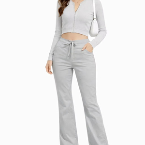 Chaqueta Corta Cómoda — Diseño con Cierre Frontal y Cintura Descubierta; Pantalones Deportivos Cómodos con Cintura Ajustable - Product Image 1