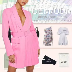 लक्जरी फैशन शरद ऋतु सर्दियों नई डिजाइन S-3XL एकल बटन रंगीन जाकेट कपड़े उच्च गुणवत्ता कस्टम गुलाबी रंगीन जाकेट पंख ड्रेस
