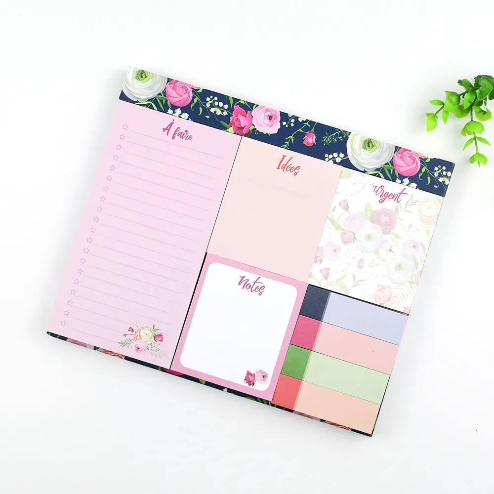 Bloc de notas de papel para oficina, juego de notas adhesivas con estampado Floral personalizado, troquelado, para planificador, nuevo