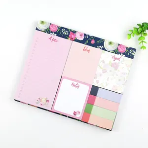 Custom Floral Printed New Die Cut Office Paper Notepad Sticky Memo Notes Pads Set For Planner