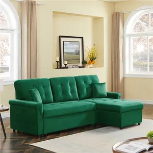 China Supplier Hot Sale Good Quality Green Color Sofabed Canape Convertible Velvet Couch Sofa Bed With Storage