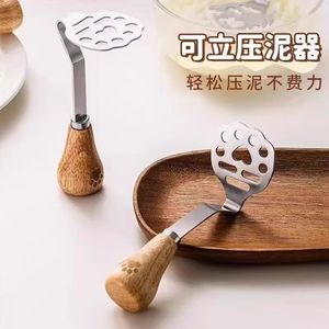 Triturador de patatas de acero inoxidable con mango de madera para comida de bebé, prensa de ajo, colador, herramienta de cocina multifuncional - Product Image 4
