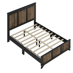 Wooden Platform <b>Queen</b> <b>Size</b> <b>Bed</b>, Modern Platform <b>Bed</b> with Wooden Strip Decoration, Plywood Slats Support - Product Image 5