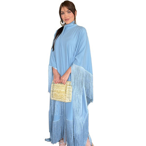 Femmes musulmanes Robe Tassel Bat Sleeves Dubai Abaya Solid <span class=keywords><strong>Khaleeji</strong></span> Abaya Emarati Turquie Abaya Designs Turc Nouvelles Arrivées - Product Image 1