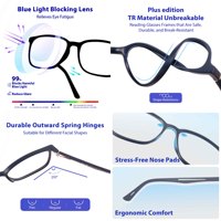 Bemore Nouvelles Lunettes Anti-Lumière Bleue Rectangulaires Rétro TR 90 à Branches Souples en Caoutchouc pour Hommes, Personnalisables pour l'Hypermétropie, Vente en Gros
