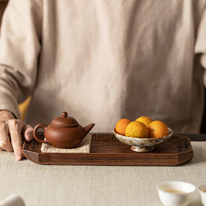 Table à thé rétro en bois de noyer, plateau de service à thé sec, petit plateau à thé en bois massif, théière, collations pour le thé, plateau en bois, service à thé Kung Fu - Product Image 3