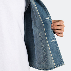 Chaqueta <span class=keywords><strong>de</strong></span> trabajo vintage índigo para hombre, overol <span class=keywords><strong>de</strong></span> mezclilla japonés con tejido a la máquina, corte cropped y holgado, a la moda. - Product Image 2