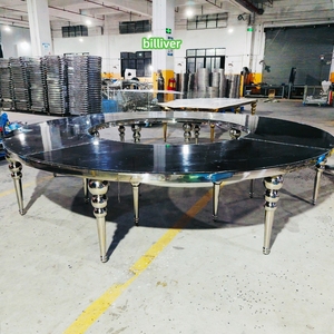 Tavolo da Pranzo <span class=keywords><strong>a</strong></span> Forma di Serpente in Acciaio Inox per Catering Matrimoniale, Tavolo Semicircolare con Piano in Vetro Temperato - Product Image 2