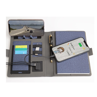 Batterie externe portable haut de gamme 8000 mAh avec charge sans fil, câbles intégrés pour téléphone, emplacements pour cartes et support pour stylo, type C