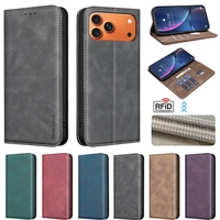 Étui portefeuille magnétique rétro en cuir pour iPhone 17 Air 16 Plus Pro Max 16E 17E avec fentes pour cartes, support et protection RFID, coque à rabat