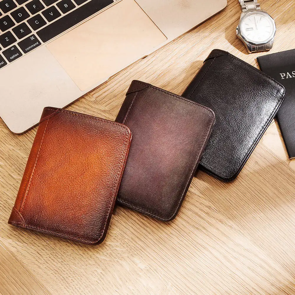 Genuine Leather Wallets For Men Blocking Cards Holder Carteras Slim Male Cowhide Clutch Money Bag With Id Window