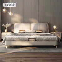 Lit principal rembourré de style italien minimaliste, lit de mariage double haut de gamme en cuir de vachette de première qualité, mobilier en cuir