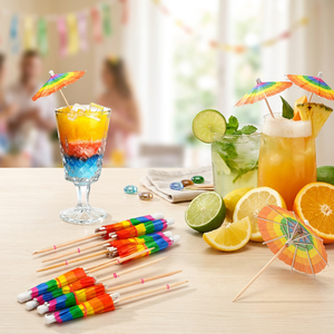 Palillos de papel al por mayor para cócteles, sombrillas para bebidas, toppers para pasteles, palillos florales de coco para decoración de fiestas - Product Image 3