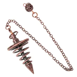 Metal Pendulum For Dowsing Divination Reiki Healing Spiritual Wicca Amulet Antique Copper Spiral Cone Chains Pendant