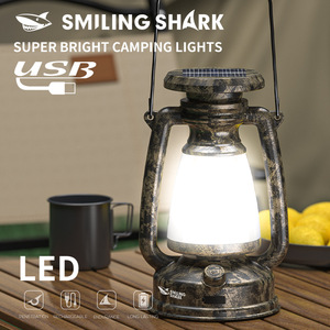 Smiling Shark <b>LED</b> Camping Lantern Solar <b>USB</b> Rechargeable Portable <b>Light</b> Outdoor Use - Product Image 1