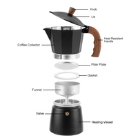 Cafetière Moka Tenrey noire, 3, 6, 9 ou 12 tasses, en alliage d'aluminium, pour expresso, style italien, à poser sur le cuisinière