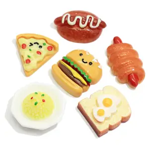 Baru Kawaii Miniatur Rumah Boneka Cabochons Makanan Punggung Datar Piza Anjing Panas Roti Lendir Jimat Dekorasi Rumah Boneka