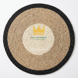 Natural and Black Seagrass Placemat Handmade Round <b>Braided</b> Table Mat Eco Friendly Kitchen Dining <b>Accessory</b> Cheap Price - Product Image 1