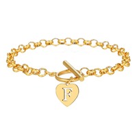 Bracelet à breloque initiale en acier inoxydable plaqué or avec fermoir à bascule, pendentif lettre alphabet A-Z, chaîne de bracelet, bijoux de mode pour femmes