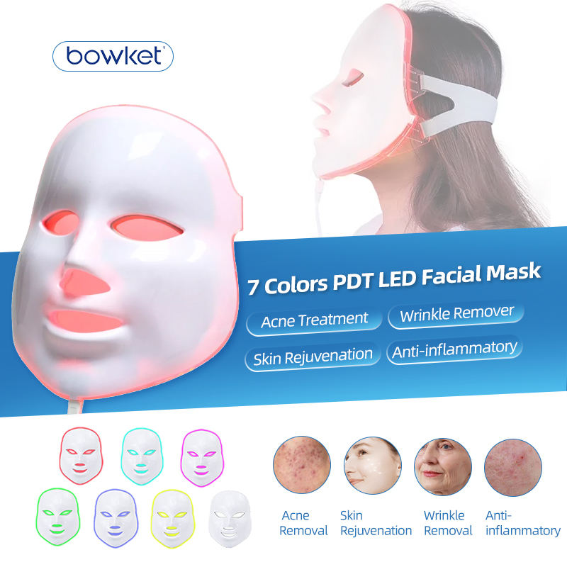 BOWKET 7-Color LED Face Shield & Skin Scrubber | ABS Light Therapy for Anti-Aging & Wrinkle Reduction | US Compatible – orangles Qatar