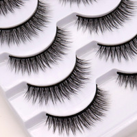 5 paires de faux cils artisanaux 3D en fibres synthétiques naturelles, style croisé, épaisseur 0,07 mm, tige rigide, noirs