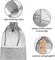 Sac cadeau en toile de lin grise avec cordon, tissu Organza transparent, fenêtre pour cadeaux de noël