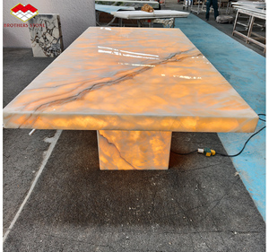 Brother Stone rétro-éclairé Beige Onyx nouveau Design lumière LED rétro-éclairé Table à manger luxe Onyx marbre pierre photoélectrique - Product Image 2