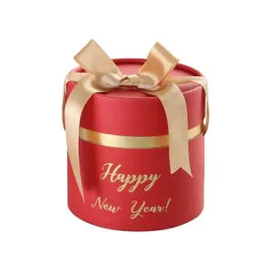 Muestra gratis de lujo personalizado impreso Logo colores completos Feliz Año Nuevo tubo de papel orgánico rojo regalo tubo de papel
