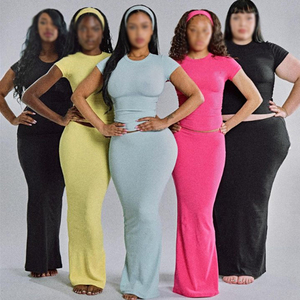 Custom Logo Colors Women <strong>2</strong> Piece Set Ribbed Shirt With Maxi Skirt Candy Color Bodycon Skinny Casual Women Lounge Wear Sets - Product Image 1