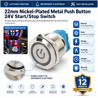 Interrupteur à bouton-poussoir LED étanche en métal 22 mm 24 V, à maintien ou momentané, en acier inoxydable, pour contrôle industriel et bornes d'arcade