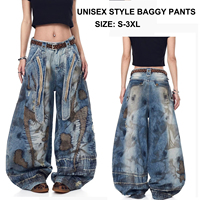 Jean large vintage américain style hip-hop taille mi-haute déchiré, pantalon baggy rétro robuste pour homme