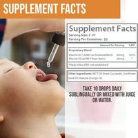 Bioby OEM, Gotas de Vitamina D3 K2 para Niños, Marca Privada, 60 ml, Sabor Naranja, Sin GMO, Vegano, Apoyo Inmunológico y Óseo, Líquido