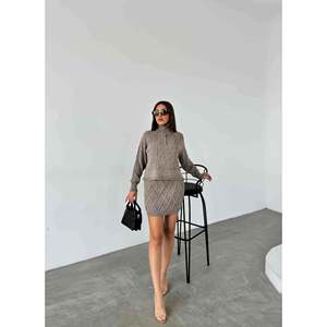 Zip-up Knit <b>Skirt</b> Set 1512 - Mink - Product Image 1