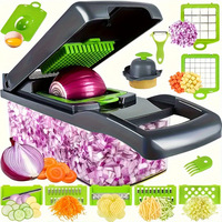 Coupe-Oignon Hachoir Spiraleur Sans BPA Ustensiles de Cuisine 14 en 1 Coupe-Légumes Râpe Manuelle Hachoir à Fruits et Légumes