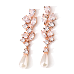 RAKOL EP1135 <b>fashion</b> Luxury Rhinestone Gold Plated Zircon Flower Pearl Strip Women Long <b>Drop</b> <b>Earrings</b> - Product Image 3