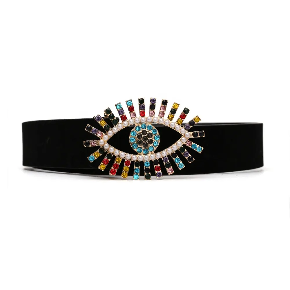 Wholesale womens fashion accessories rhinestone eye buckle PU leather waist belt new product 2023