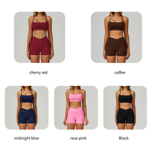Ensemble 2 pièces pour femmes-Soutien-gorge de sport Cross Beauty Back et short croisé à la taille en V avec poches-Ensemble athlétique-Combinaisons de <span class=keywords><strong>compression</strong></span> - Product Image 2