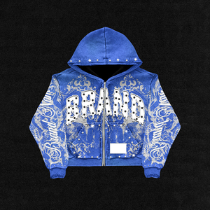 Sweat à capuche zippé pour <span class=keywords><strong>homme</strong></span>, 100% Coton, Coupe Oversize, Grammage Lourd, Effet Vieilli, Strass, Délavé à l'acide, Style Streetwear, Hiver, Vente <span class=keywords><strong>Black</strong></span> <span class=keywords><strong>Friday</strong></span>, Personnalisable - Product Image 3
