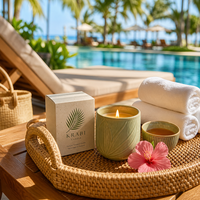 Boîte à bougie en papier grainé imprimée sur mesure, motif palmier tropical, 6 oz, vente en gros, logo personnalisé, cadeau de villégiature, boîte à bougie durable en forme de feuille