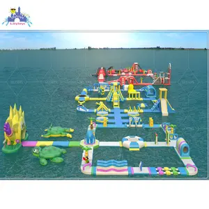 Summer water aquatic sport platform floating aqua park Inflatable obstacle water slide equipment for team events