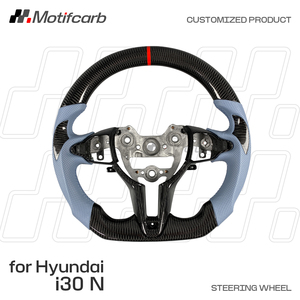 Volant en fibre de carbone personnalisé avec poignées en cuir perforé pour Hyundai Elantra N, i30N, i20N, N-line, Kona N 2018-2026 - Product Image 2