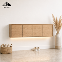 Meuble TV flottant en bois clair à 4 portes, sans poignées, avec éclairage LED intégré, mural, pour salon, meuble multimédia suspendu