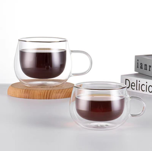 Verres à double paroi isolés en borosilicate de 150 ml et 300 ml, tasses à café avec poignée pour thé à bulles, jus, café, eau - Product Image 1